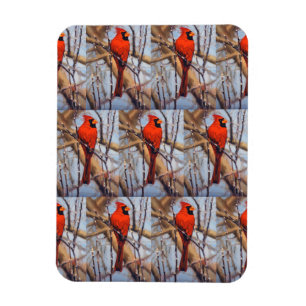 Magnet Flexible Cardinal rouge vibrant perché sur une branche 