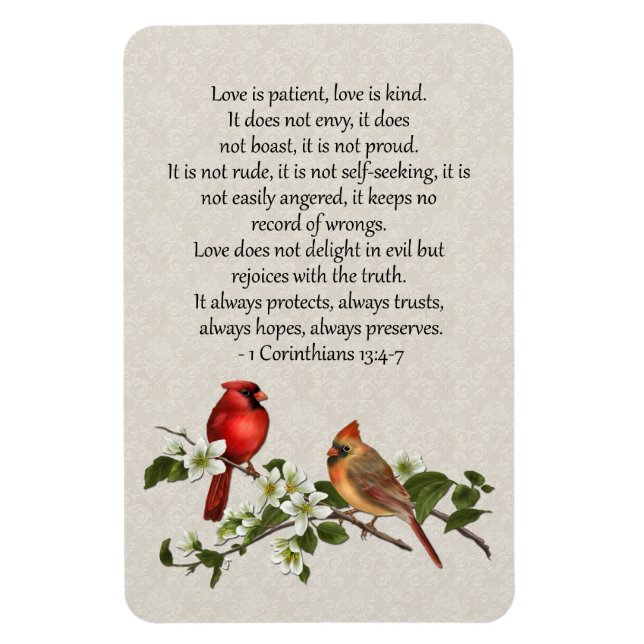 Magnet Flexible Cardinaux et Dogwood Love is Patient Love is Genre (Vertical)