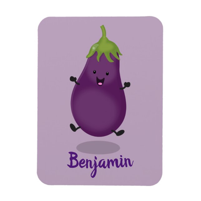 Magnet Flexible Caricature d'aubergine d'aubergine joliment heureu (Vertical)