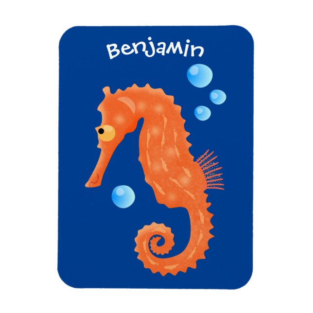 Magnet Flexible Caricature de bulles d'hippocampe orange (Vertical)