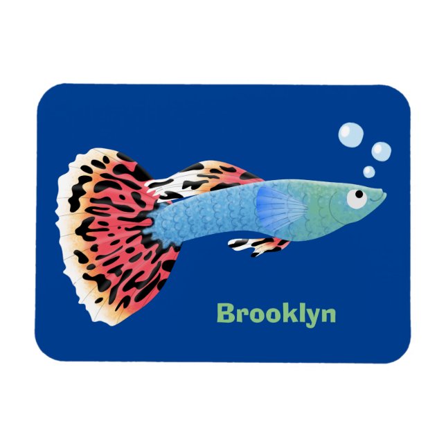 Magnet Flexible Caricature de poisson tropical guppy très chic (Horizontal)