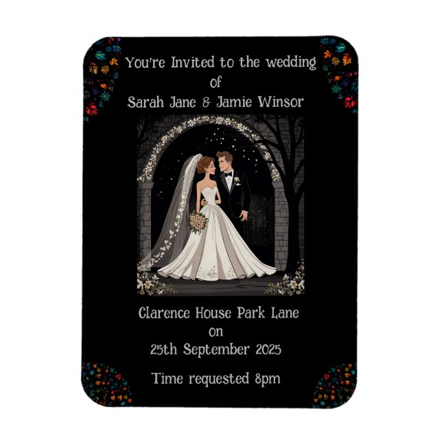 Magnet Flexible Caricature Invitation personnalisée mariage en noi (Vertical)