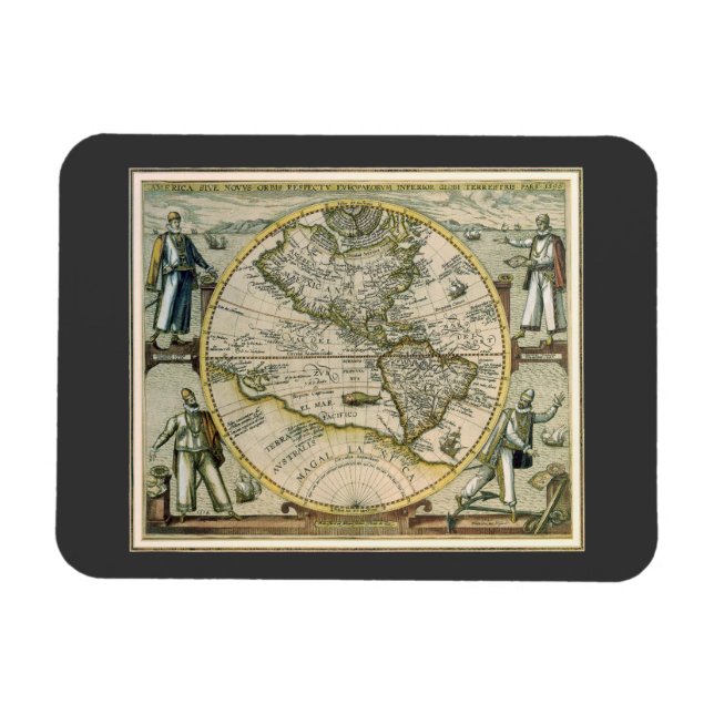 Magnet Flexible Carte antique, America Sive Novus Orbis, 1596 (Horizontal)