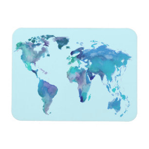 Magnet Flexible Carte bleue du monde d'aquarelle