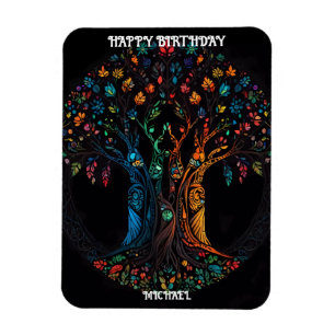 Magnet Flexible Carte d'anniversaire avec arbre en couleur Invitat