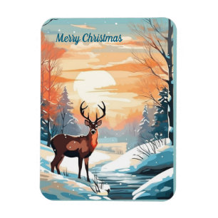 Magnet Flexible Carte de cerf couché de soleil d'hiver