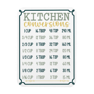 Magnet Flexible Carte de conversion de cuisine magnétique flexible