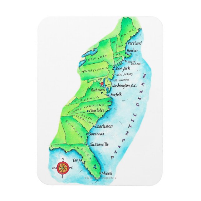 Magnet Flexible Carte de la côte Est américaine (Vertical)