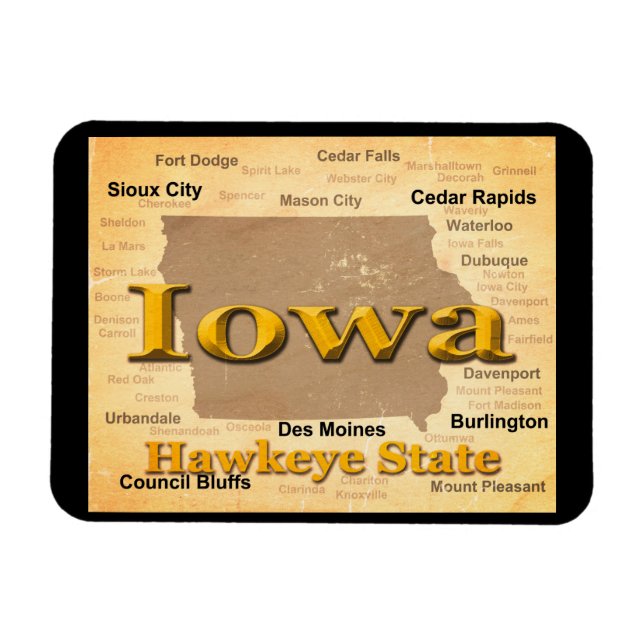 Magnet Flexible Carte de la Fierté d'État de l'Iowa Vieilli Silhou (Horizontal)