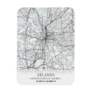 Magnet Flexible Carte de la ville touristique Atlanta Georgia USA