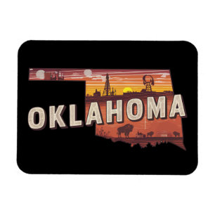Magnet Flexible Carte de l'Oklahoma illustrée vintage pour voyage