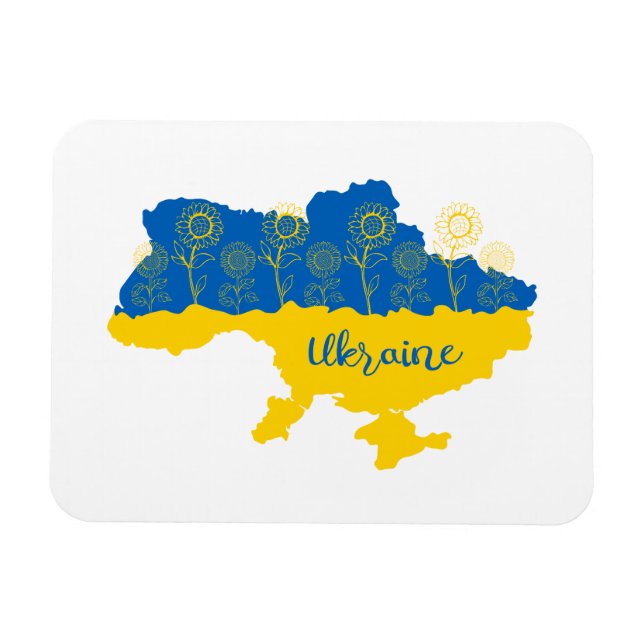 Magnet Flexible Carte de l'Ukraine avec tournesol et drapeau ukrai (Horizontal)