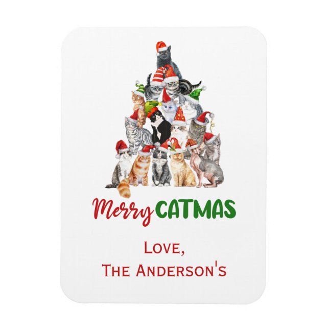 Magnet Flexible Carte de Noël Amoureux des chats Cat Christmas Tre (Vertical)