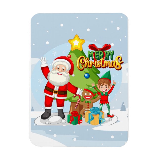 Magnet Flexible Carte de Noël Festive Père Noël et amis (Vertical)