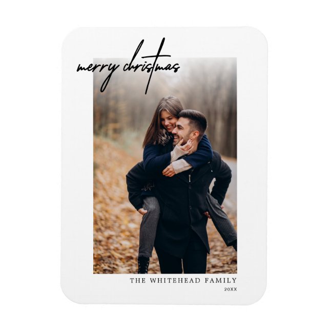 Magnet Flexible Carte de Noël Joyeux Noir Minimal Blanc (Vertical)