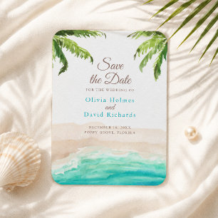 Magnet Flexible Carte de sauvegarde à l'aquarelle Plage et feuille