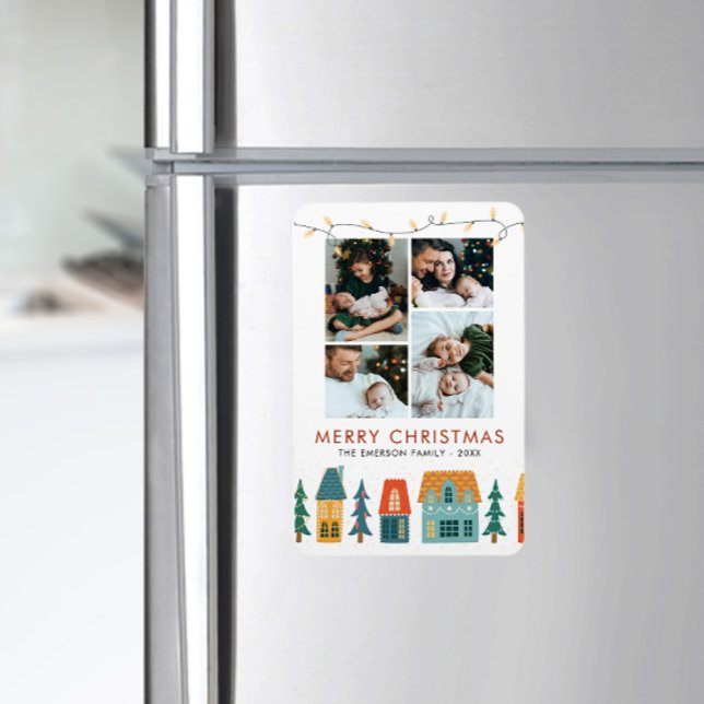 Magnet Flexible Carte de vacances Retro (Retro Holiday Houses with Photo Magnet Card)