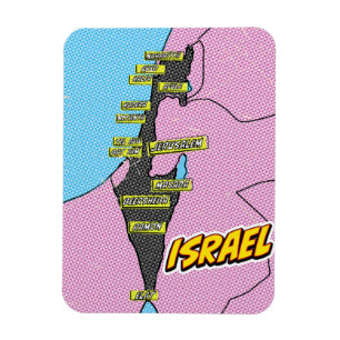 Magnet Flexible Carte d'Israël illustrée dans le style Pop Art