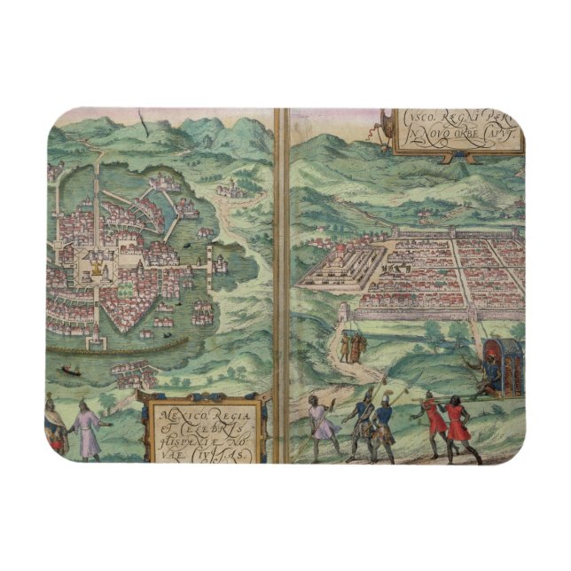 Magnet Flexible Carte du Mexique et Cuzco, de 'Civitates Orbis Ter (Horizontal)