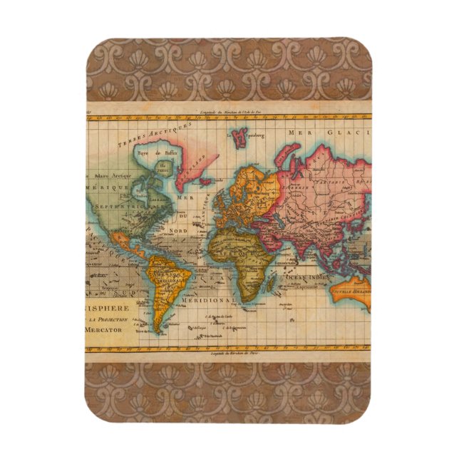 Magnet Flexible Carte du monde 1700s Antique Continents (Vertical)