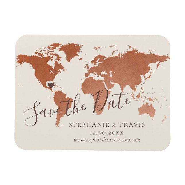 Magnet Flexible Carte du monde de cuivre Destination Mariage Enreg (Horizontal)