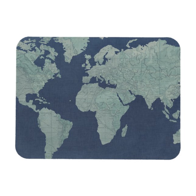 Magnet Flexible Carte du monde du lin bleu (Horizontal)