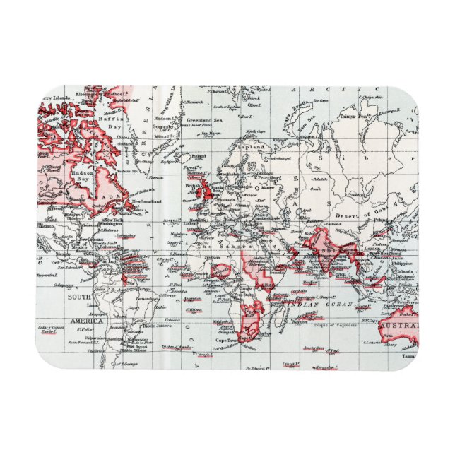 Magnet Flexible Carte du monde montrant les possessions britanniqu (Horizontal)