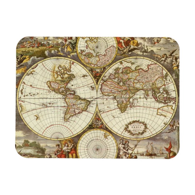 Magnet Flexible Carte du Vieux Monde antique par Frederick de Wit, (Horizontal)