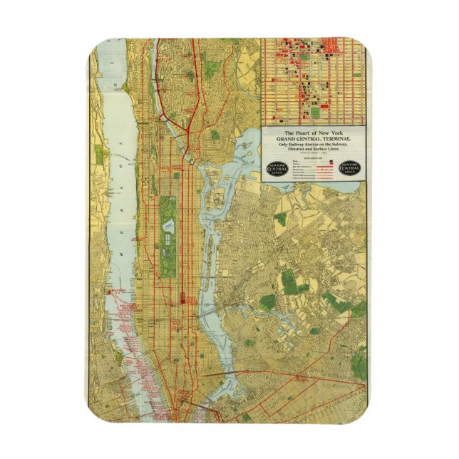 Magnet Flexible Carte ferroviaire centrale de New York 1918 (Vertical)
