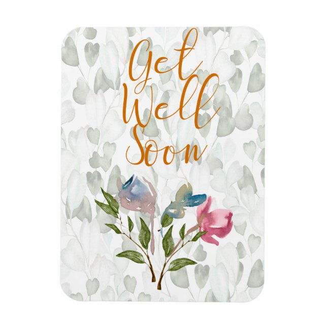 Magnet Flexible Carte Floral Watercolor Get Well Bientôt (Vertical)