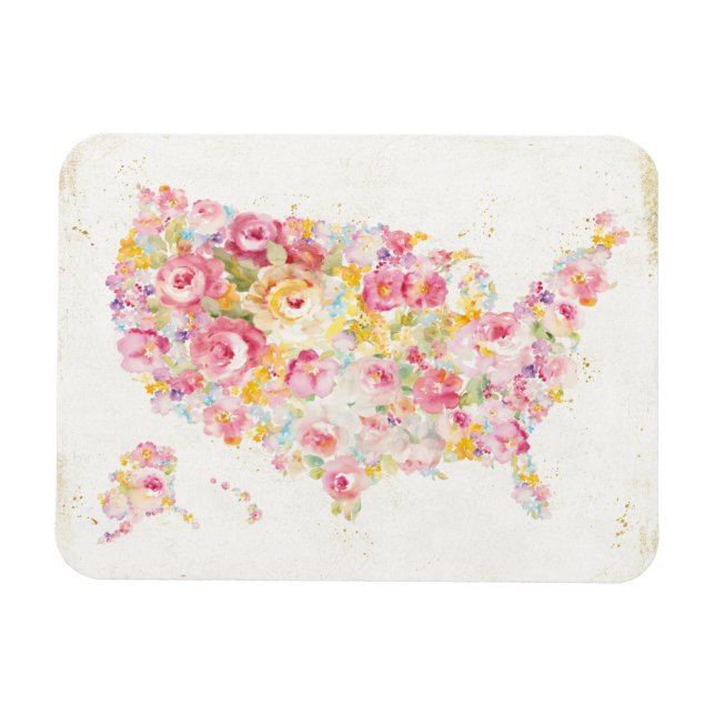 Magnet Flexible Carte Florale Des Etats-Unis (Horizontal)