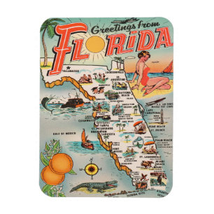 Magnet Flexible Carte Floride vintage Salutations de Floride