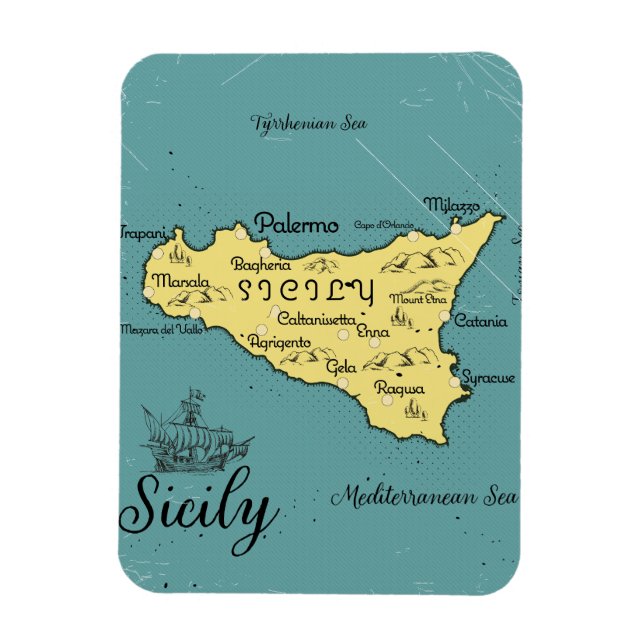 Magnet Flexible Carte Nautique Vintage Sicile (Vertical)