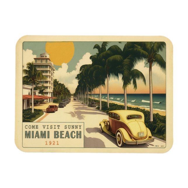 Magnet Flexible Carte postale 1920 Retro Miami Beach Ocean Drive (Horizontal)