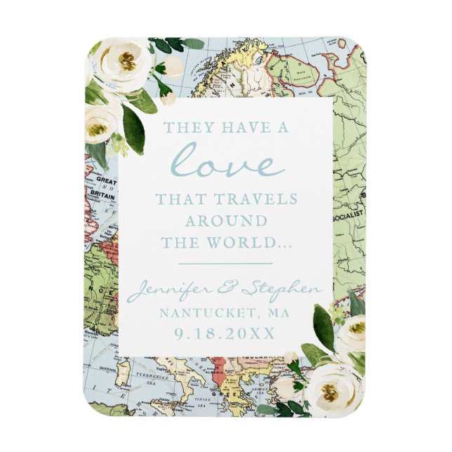 Magnet Flexible Carte vintage Florale Amour Voyages Mariage Date (Vertical)