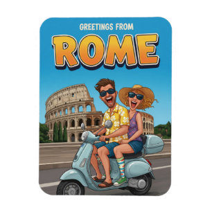 Magnet Flexible Cartes postales de touristes drôles sur Vespa à Ro