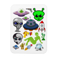 Cartoon Space Aliens Grays UFO Art Collage feuille