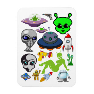 Magnet Flexible Cartoon Space Aliens Grays UFO Art Collage feuille