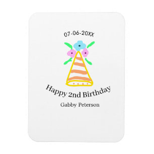 Magnet Flexible Casquette orange 2e anniversaire enfants rétro flo