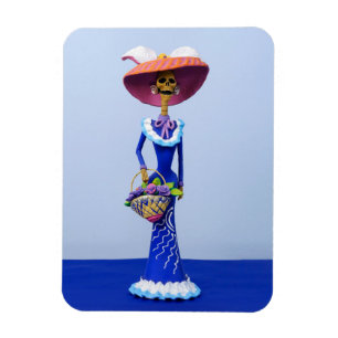 Magnet Flexible Catrina dans une robe bleue et un aimant Casquette