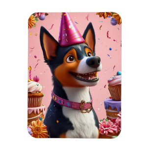 Magnet Flexible Célébration d'anniversaire avec un chien heureux