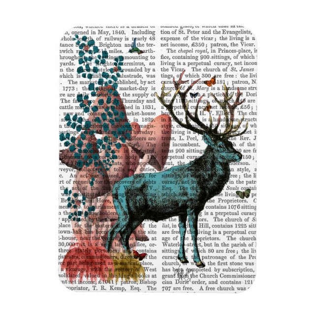 Magnet Flexible Cerf Turquoise en Forêt de Champignons (Vertical)