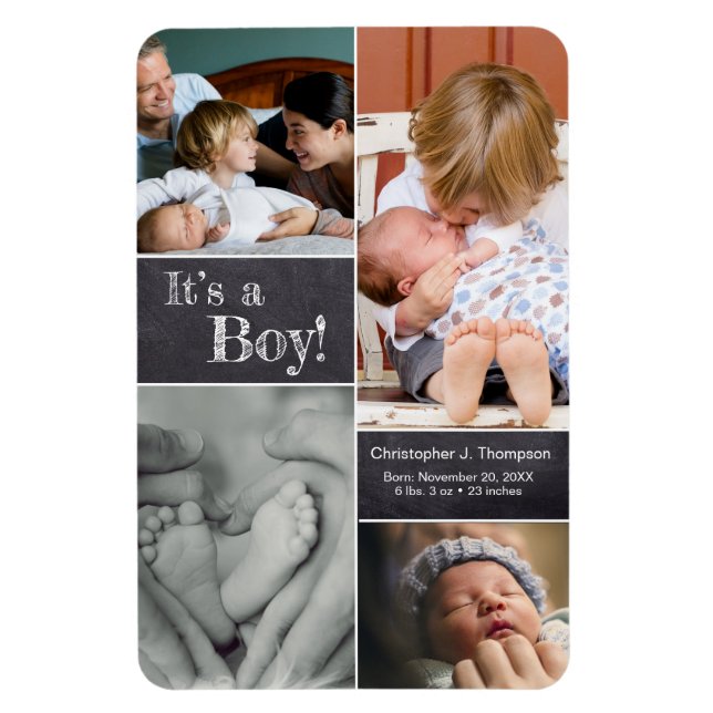 Magnet Flexible C'est un garçon ! Multiphoto Collage Second Baby (Vertical)