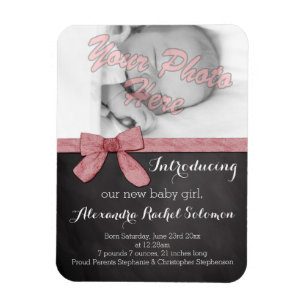 Magnet Flexible Chalkboard Pink Bow Girl Baby Faire-part de naissa
