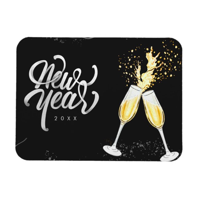 Magnet Flexible Champagne Gold Black Verre Confetti Moderne (Horizontal)