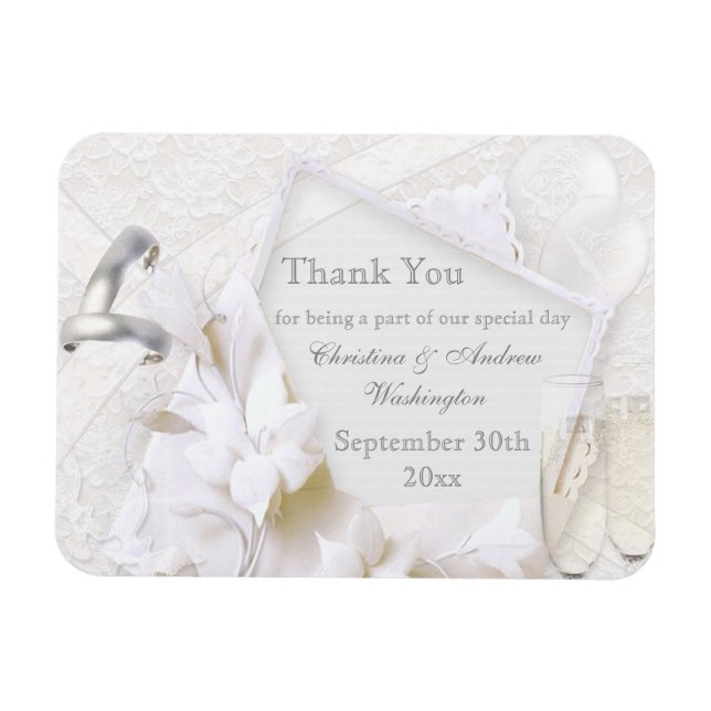 Magnet Flexible Champagne Lunettes & Anneaux Merci Mariage Faveur (Horizontal)