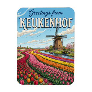 Magnet Flexible Champs de Tulipes & Moulins à Vent, Lisse Pays-Bas