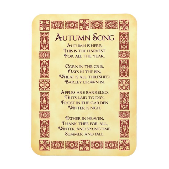 Magnet Flexible Chanson d'automne Art rouge Thanksgiving Poem Magn (Vertical)
