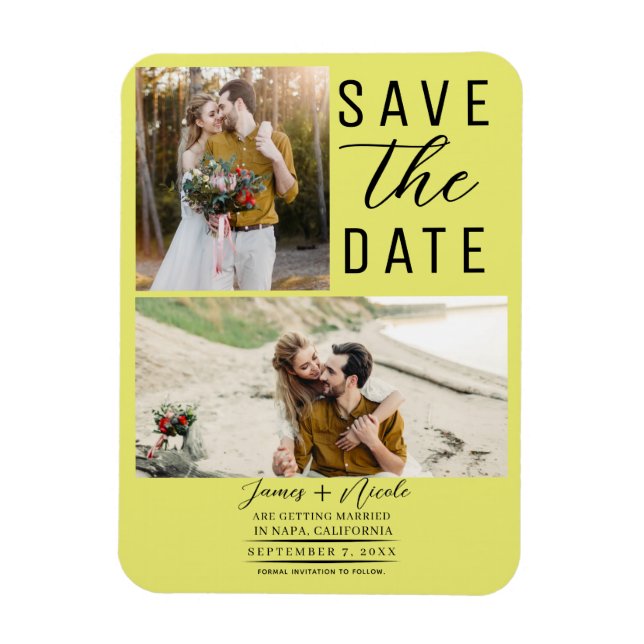 Magnet Flexible Chartreuse 2 Photos Enregistrer la date Mariage (Vertical)