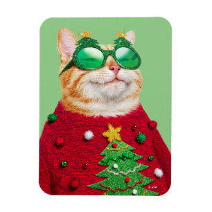 Magnet Flexible Chat dans un pull de Noël moche